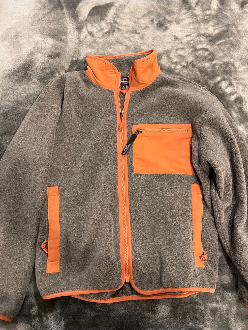 Patagonia Gray Fleece Jacket with Orange Trim